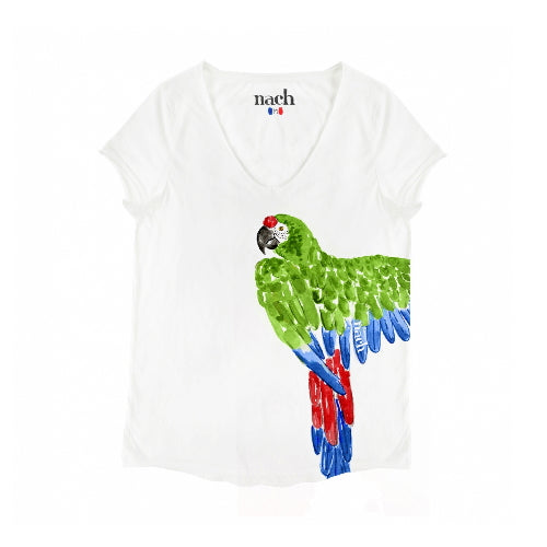 nach-t-shirt-perroquet-vert-coton-bio-col-en-v-artydandy